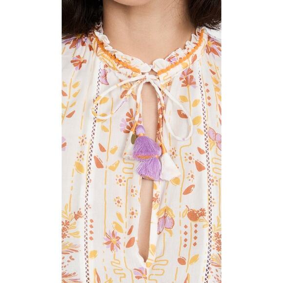 Poupette St. Barth Clara V Mini Dress White/Orange Rivera Medium Synch Waist - Picture 5 of 10